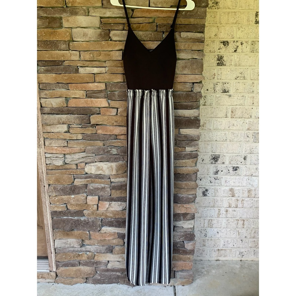 Stilettos Black & White Striped Jumpsuit - Wide Leg